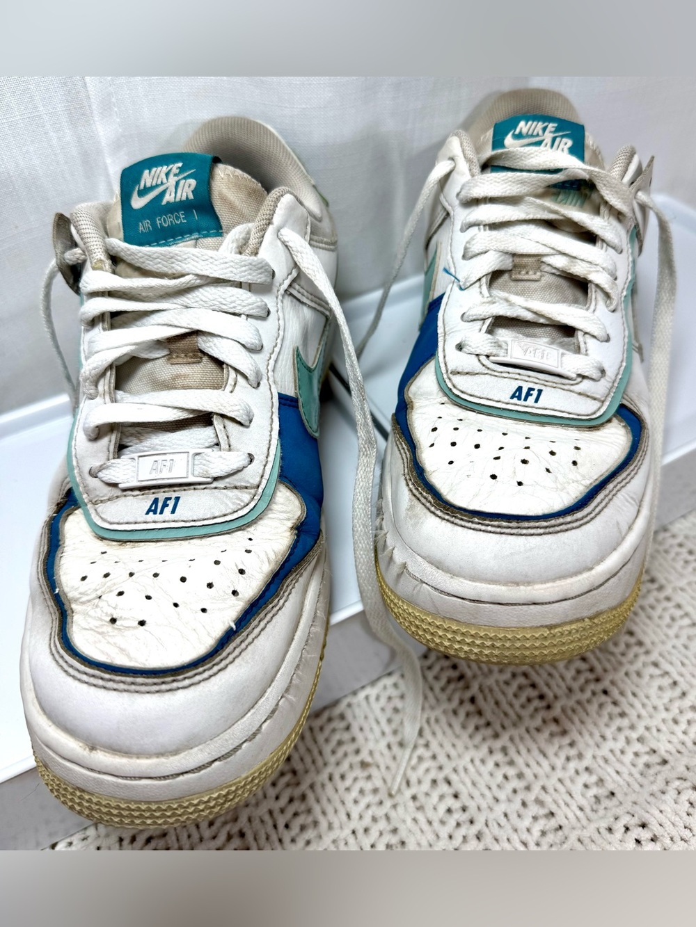 Women’s Nike Air Force 1 Shadow White Industrial Teal & Blue Sneakers Size 7.5